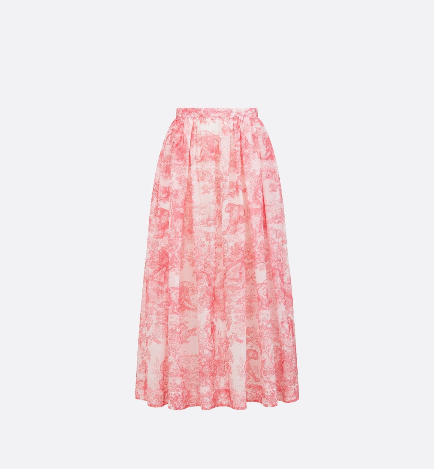 Luxury Dioriviera Flared Mid Length Skirt White And Candy Pink Cotton Muslin With Toile De Jouy Sauvage Motif