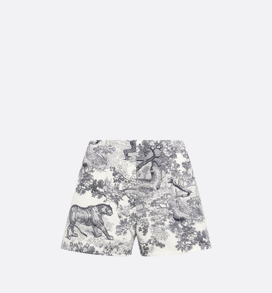Luxury Dioriviera Shorts White And Navy Blue Cotton And Silk Poplin With Toile De Jouy Sauvage Motif