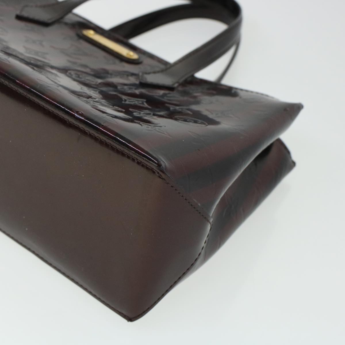 LOUIS VUITTON Vernis Rayure Wilshire PM Hand Bag Black Wine Red M91701 LV 44211