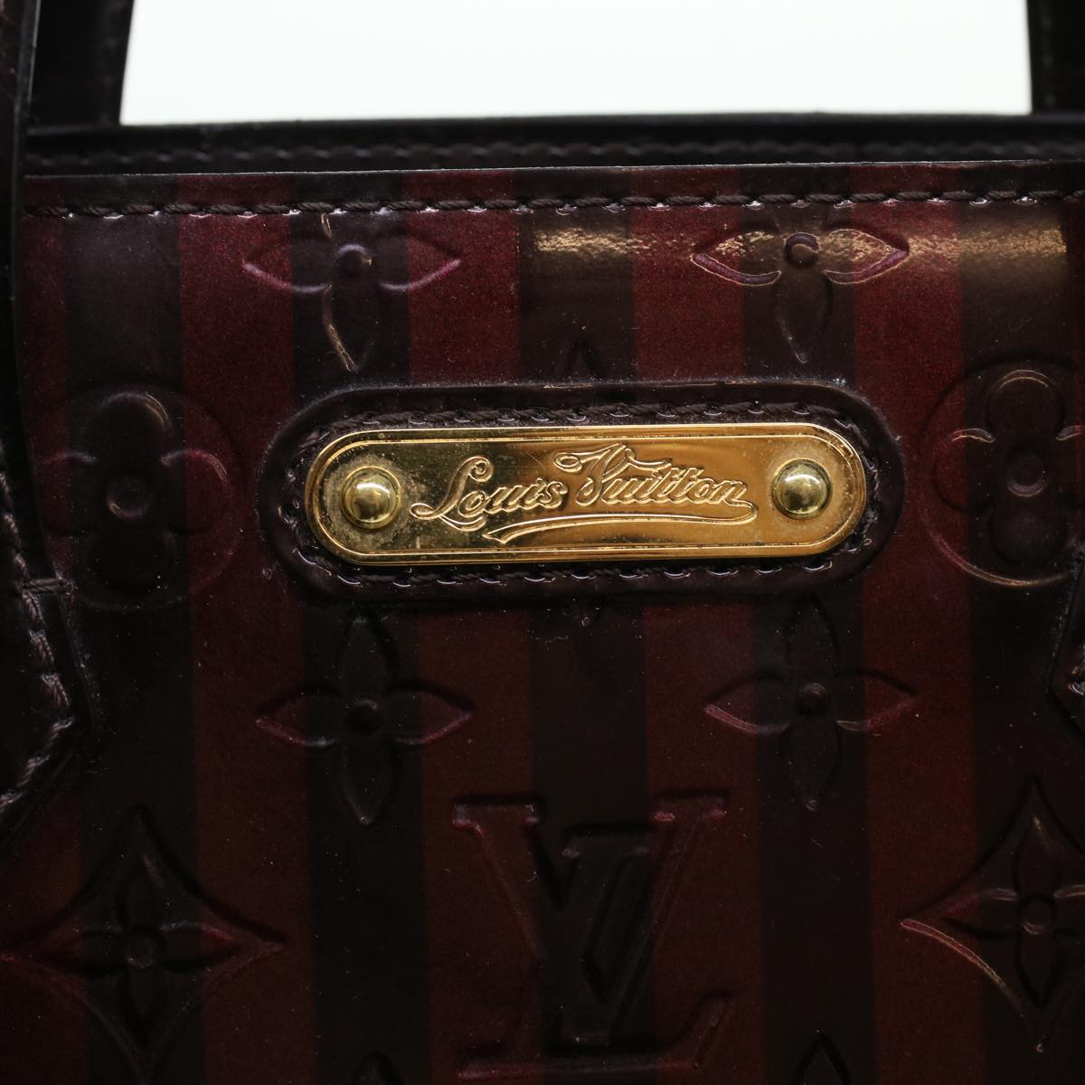 LOUIS VUITTON Vernis Rayure Wilshire PM Hand Bag Black Wine Red M91701 LV 44211