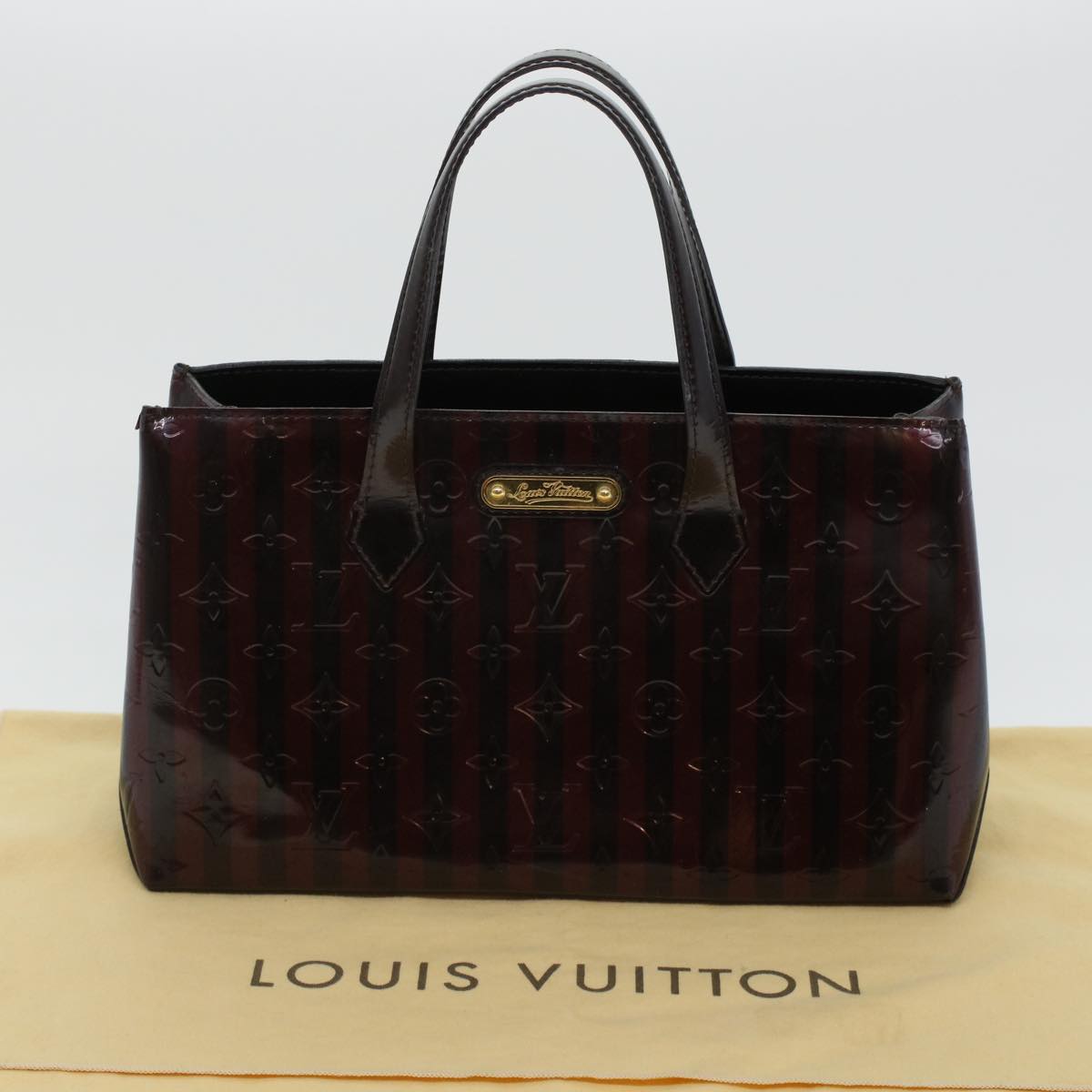 LOUIS VUITTON Vernis Rayure Wilshire PM Hand Bag Black Wine Red M91701 LV 44211