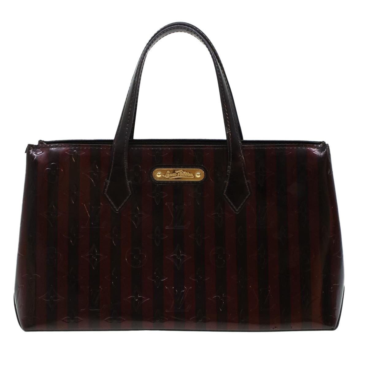 LOUIS VUITTON Vernis Rayure Wilshire PM Hand Bag Black Wine Red M91701 LV 44211