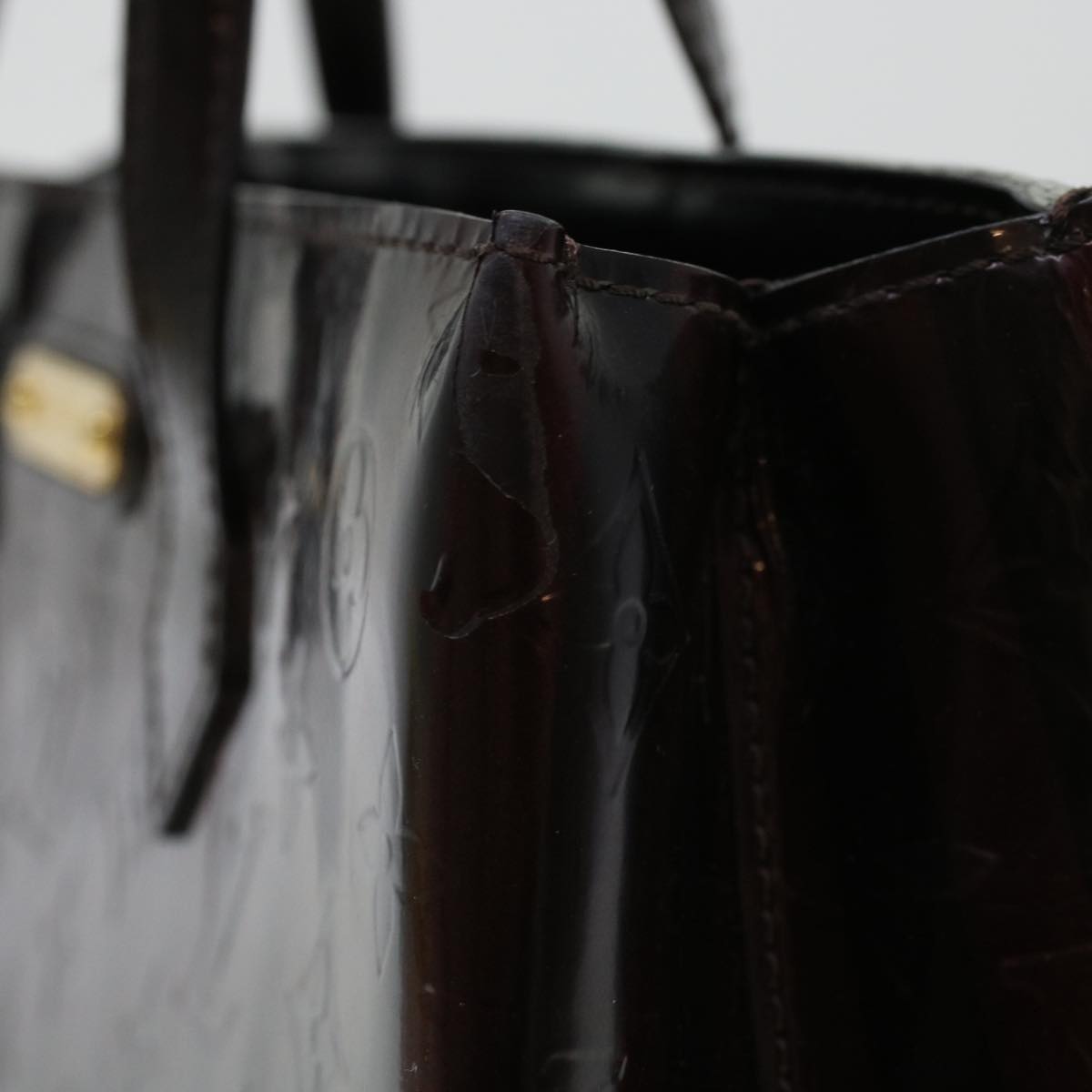 LOUIS VUITTON Vernis Rayure Wilshire PM Hand Bag Black Wine Red M91701 LV 44211