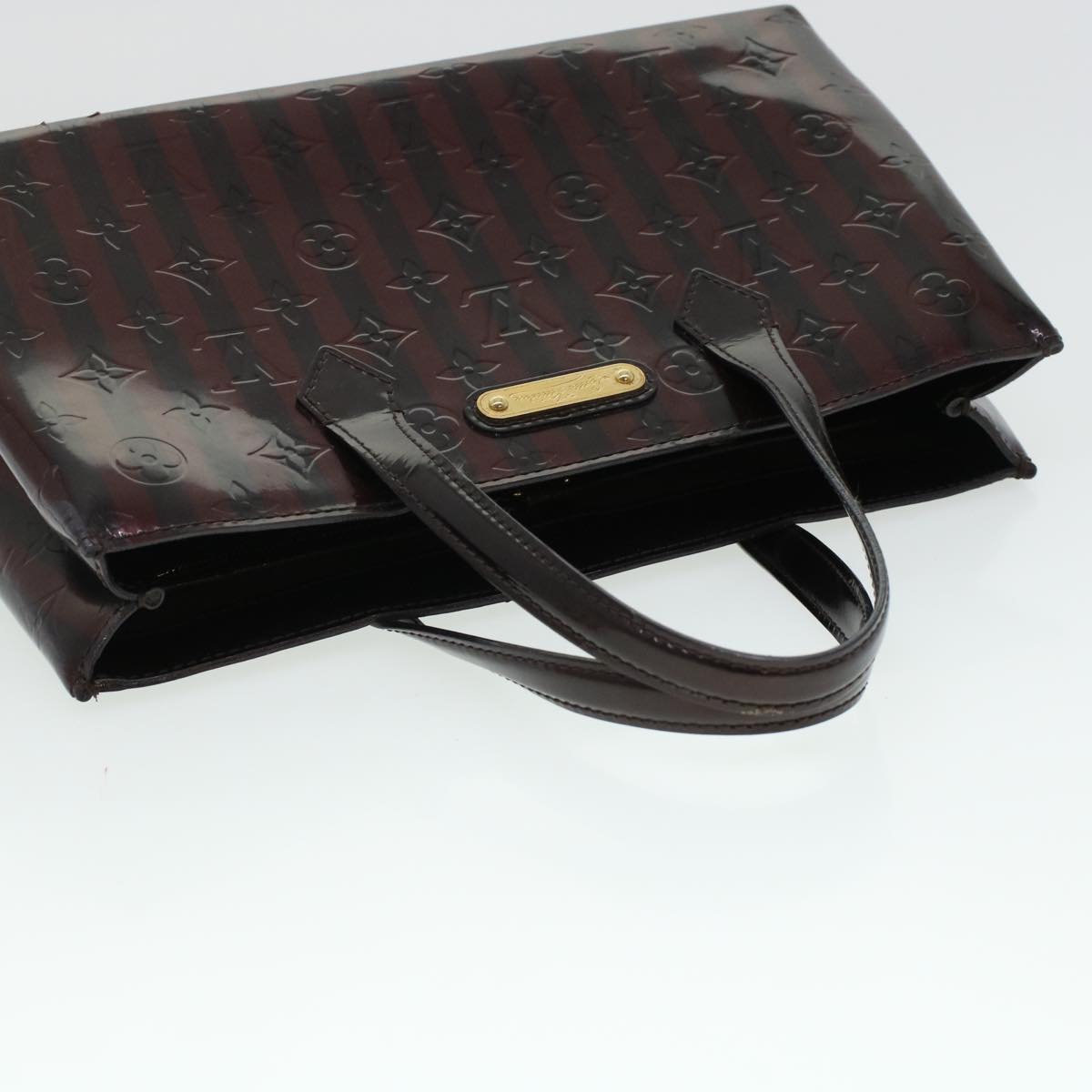 LOUIS VUITTON Vernis Rayure Wilshire PM Hand Bag Black Wine Red M91701 LV 44211