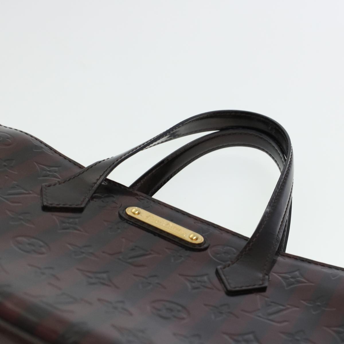 LOUIS VUITTON Vernis Rayure Wilshire PM Hand Bag Black Wine Red M91701 LV 44211