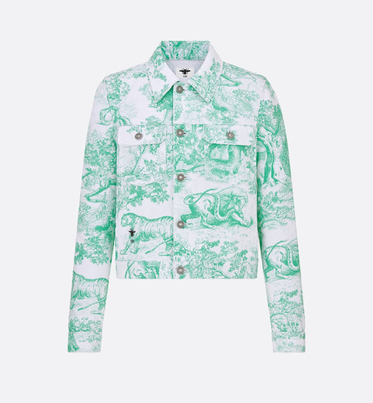 Luxury Dioriviera Jacket White And Aquamarina Cotton Denim With Toile De Jouy Sauvage Motif