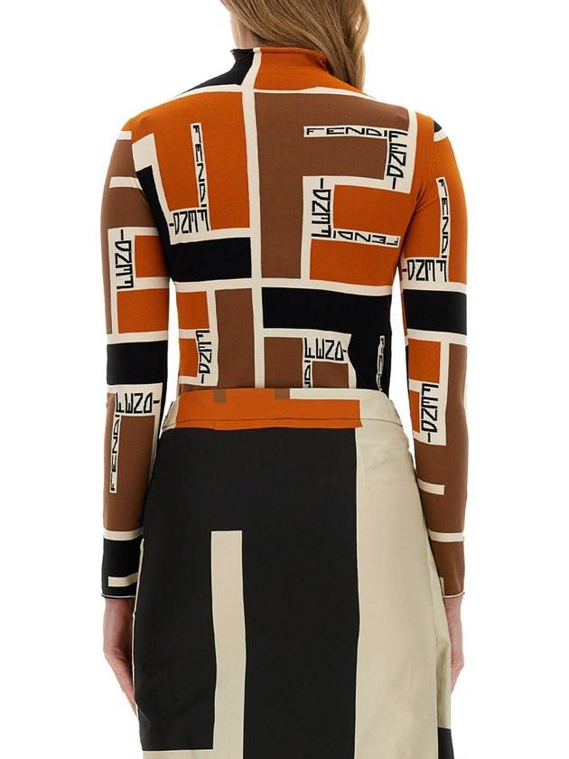 Luxury Fendi FF Puzzle Print High Neck Knit Top