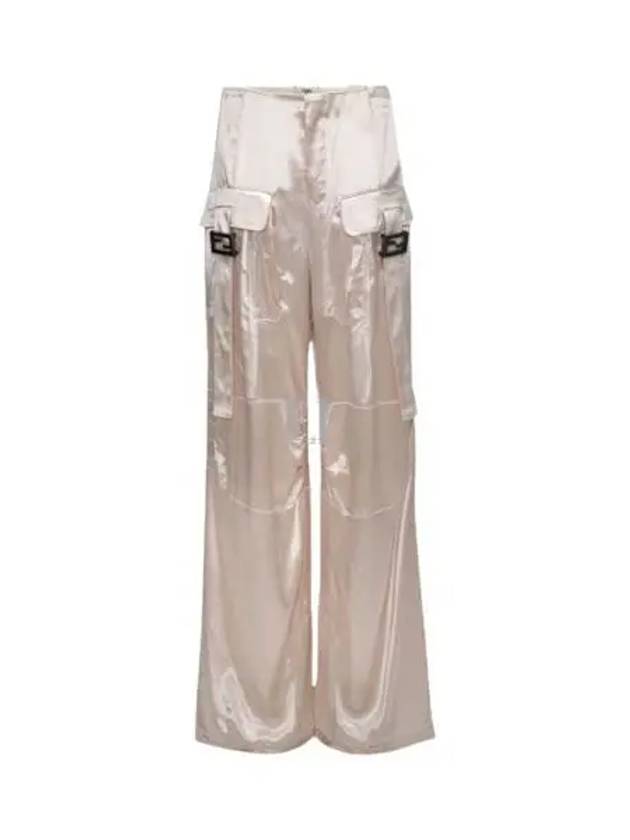 Luxury Fendi Women's Viscose Shiny Cargo Straight Pants Beige