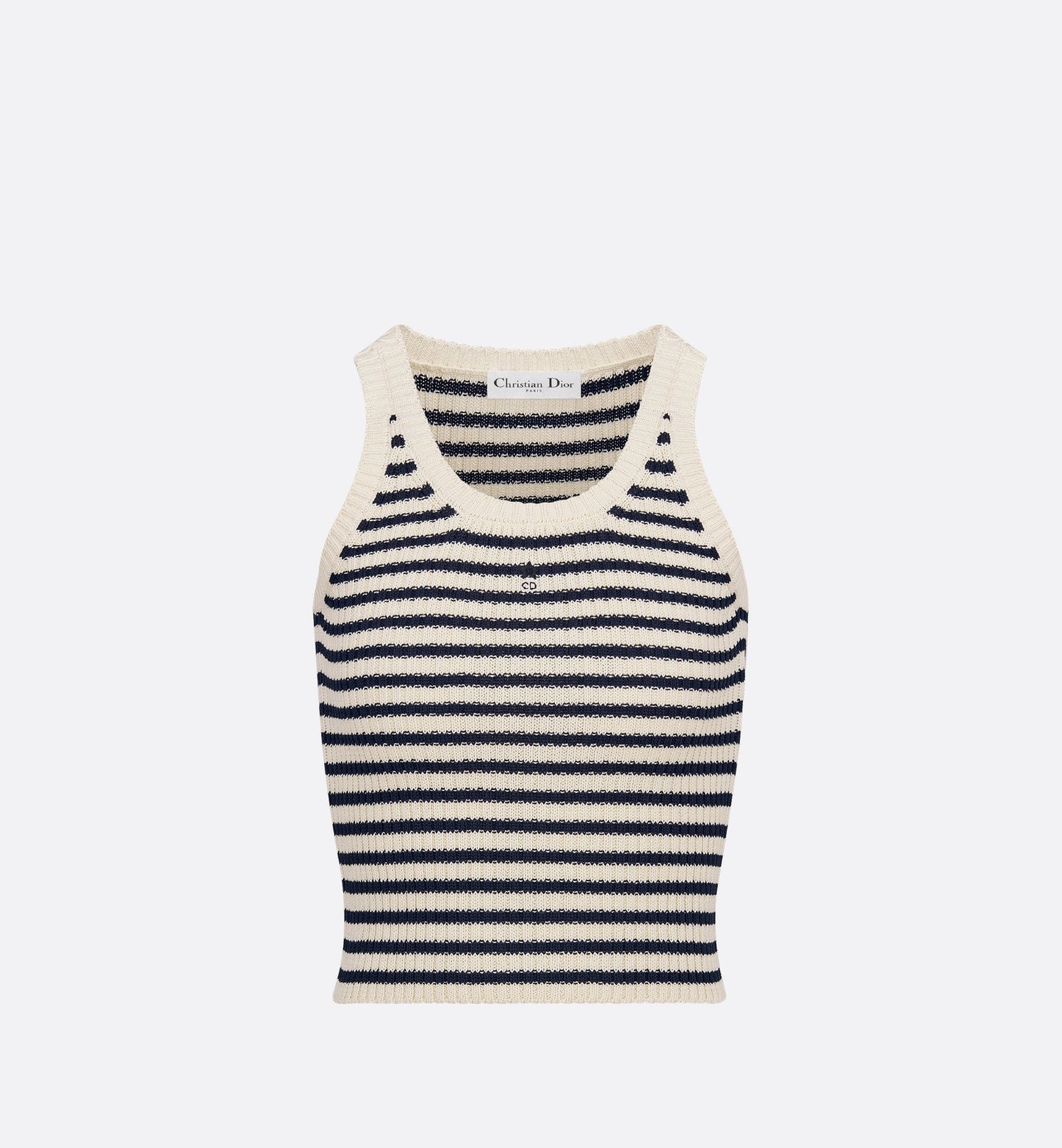 Dioriviera Twinset White And Navy Blue Cotton Ribbed Knit With Luxury DiorMarinière Motif