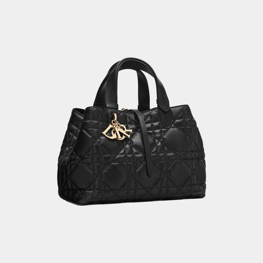 Medium Luxury Dior Toujours Bag Black Macrocannage Calfskin
