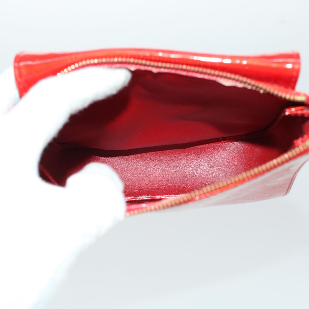 LOUIS VUITTON Monogram Vernis Motto Accessory Pouch Red M91137 LV 44602