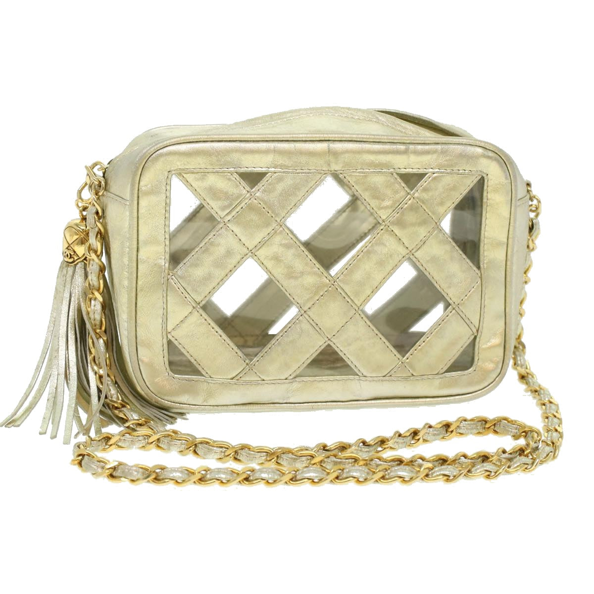 Luxury Chanel Fringe Chain Shoulder Bag Lamb Skin Gold CC  44673