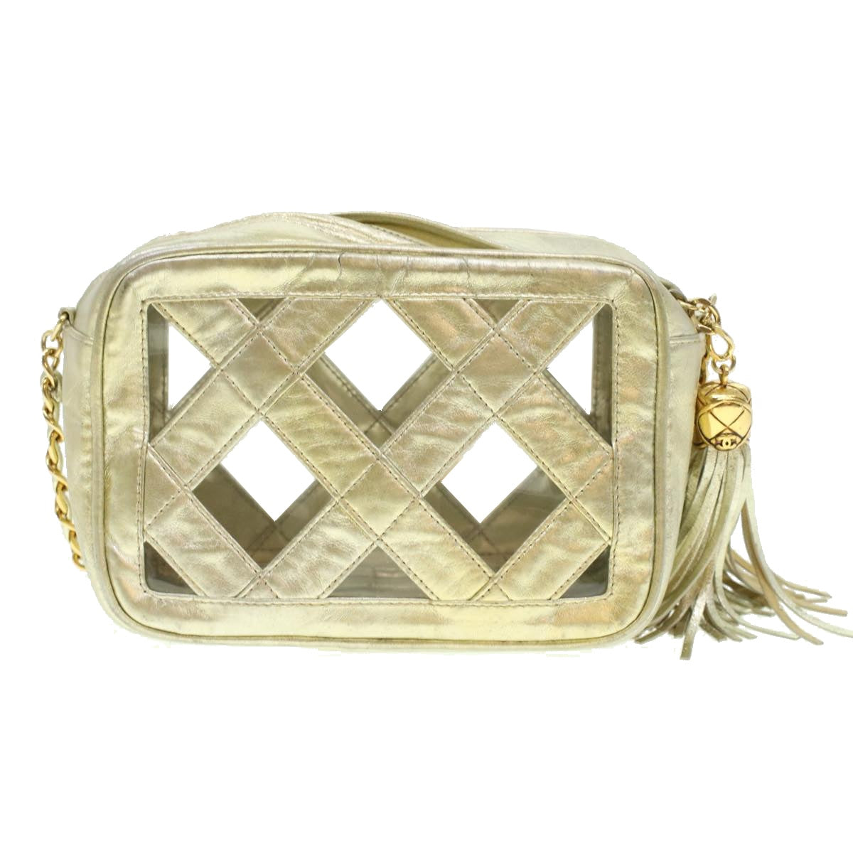 Luxury Chanel Fringe Chain Shoulder Bag Lamb Skin Gold CC  44673
