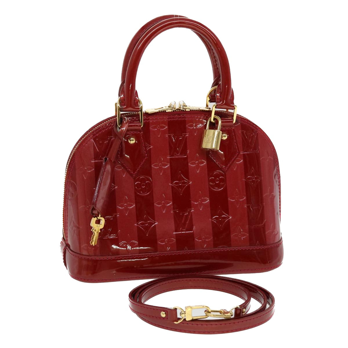LOUIS VUITTON Vernis Rayure Alma BB Hand Bag Red M915593 LV 44749