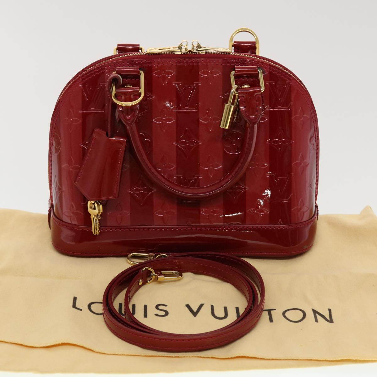 LOUIS VUITTON Vernis Rayure Alma BB Hand Bag Red M915593 LV 44749