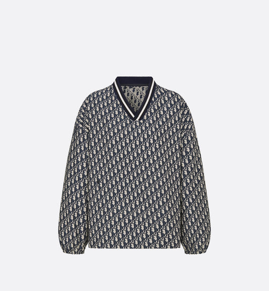 Pullover Anorak Blue And Ecru Technical Taffeta Jacquard With Luxury Dior Oblique Motif