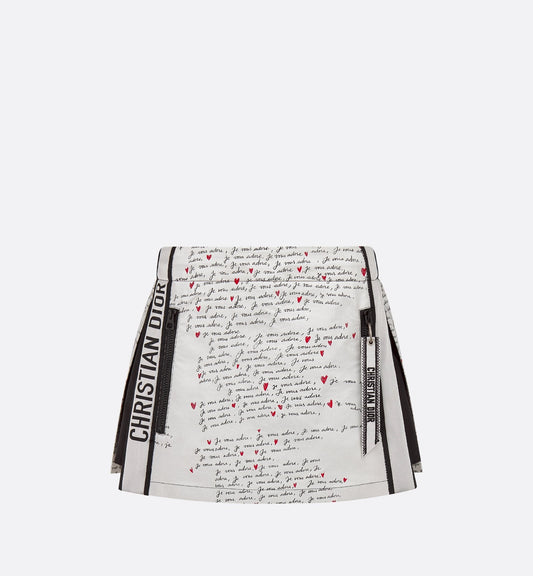Luxury Dioramour Skort White Technical Taffeta Jacquard With Black And Red Je Vous Adore Motif