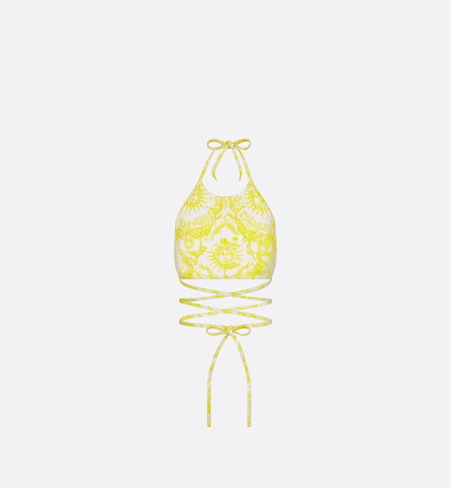 Luxury Dioriviera Swimsuit Top White And Lemon Yellow Technical Fabric With Toile De Jouy Soleil Motif