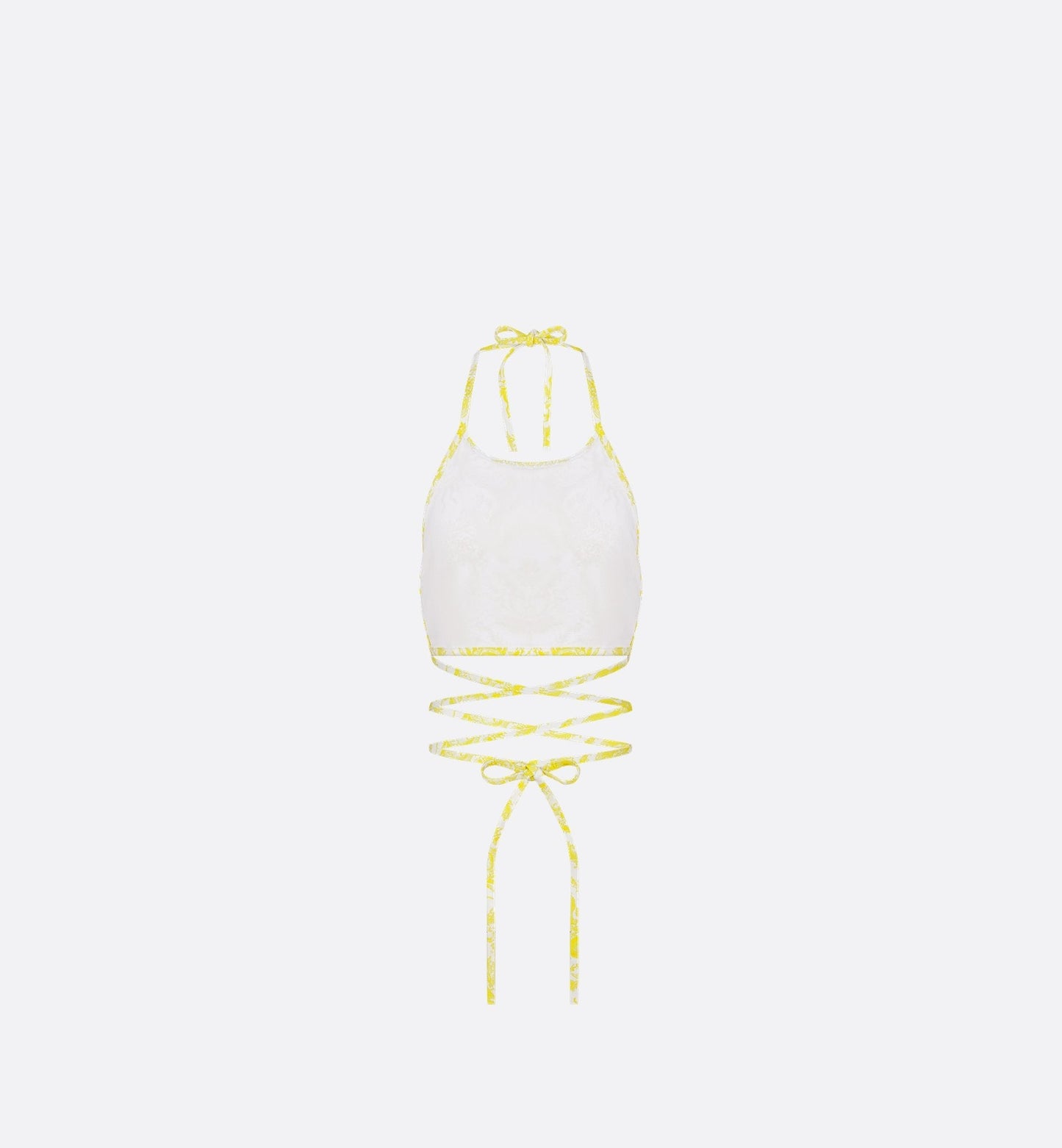 Luxury Dioriviera Swimsuit Top White And Lemon Yellow Technical Fabric With Toile De Jouy Soleil Motif