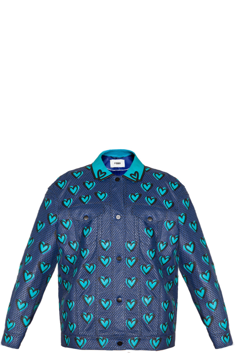 Luxury Fendi Jacket Leather Hearts Blue