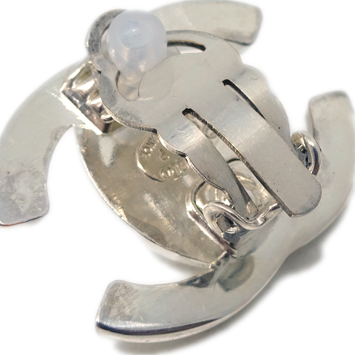 Chanel CC Turnlock Earrings Clip-On Silver Large 96P