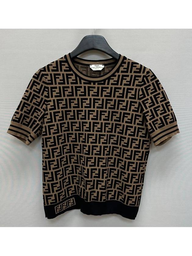 Luxury Fendi FF logo wool over classic short sleeve knit 42