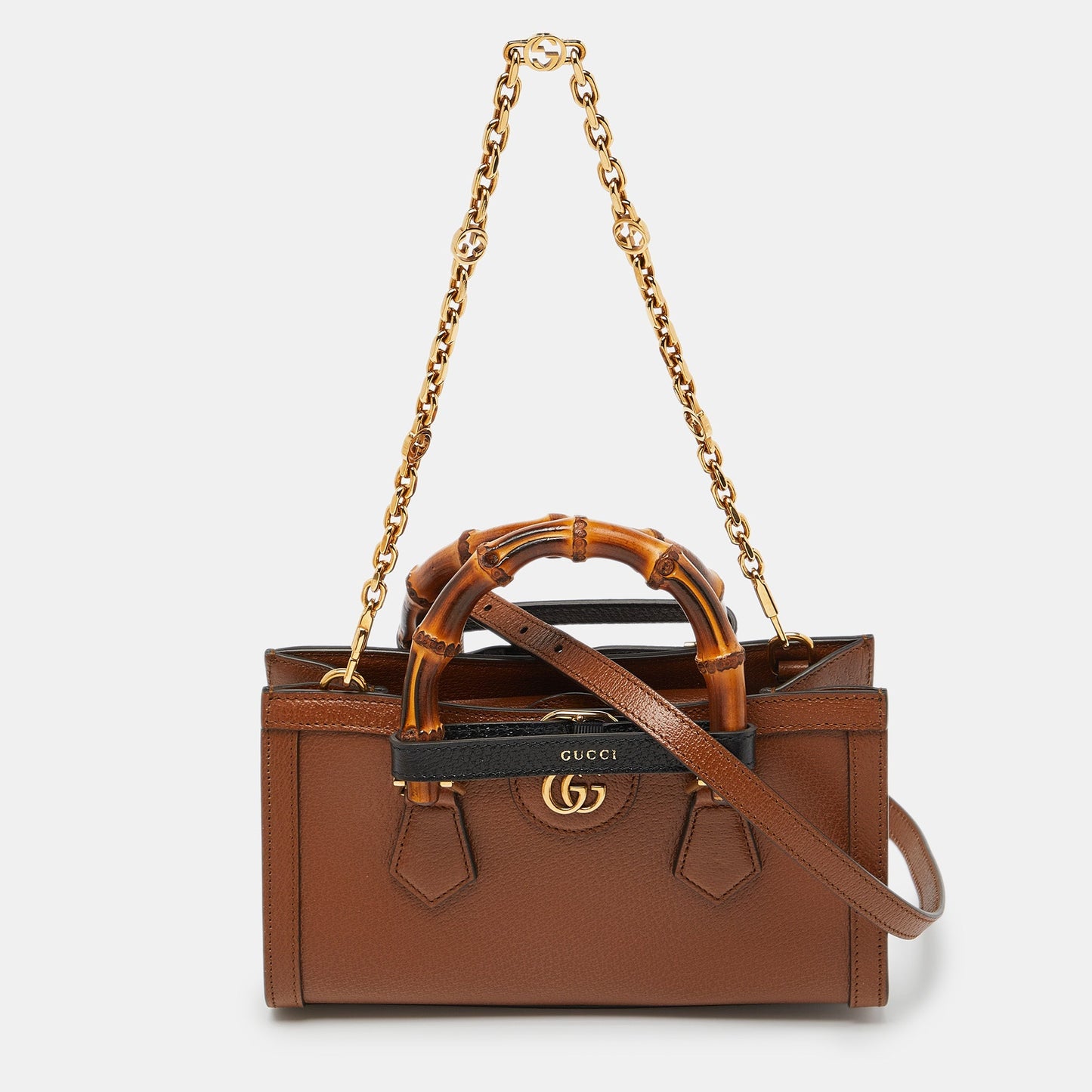 Luxury Gucci Trending 2025 Brown Leather Small Diana Chain Shoulder Bag