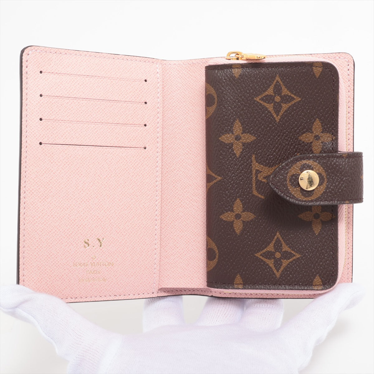 Louis Vuitton Monogram Portfolio Juliet M80973 Rose Valerie Compact Wallet Initial Into