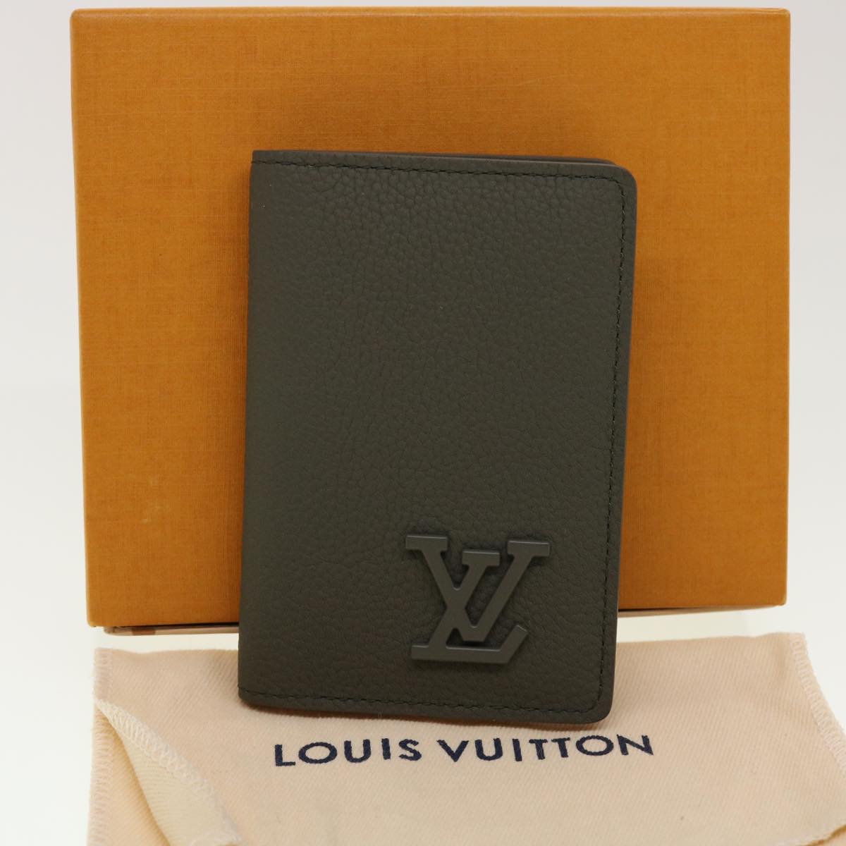 LOUIS VUITTON LV Aerogram Grained Organizer De Poch Card Case Gray 45060A