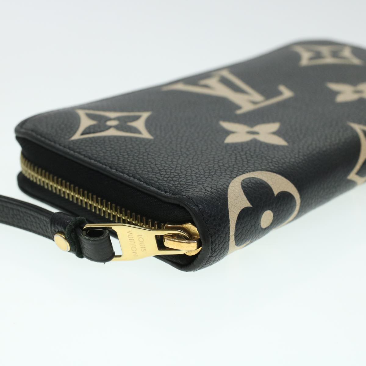 LOUIS VUITTON Monogram Empreinte Zippy Wallet Black Beige M80481 LV 45062