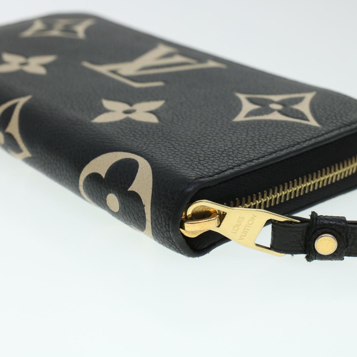 LOUIS VUITTON Monogram Empreinte Zippy Wallet Black Beige M80481 LV 45062