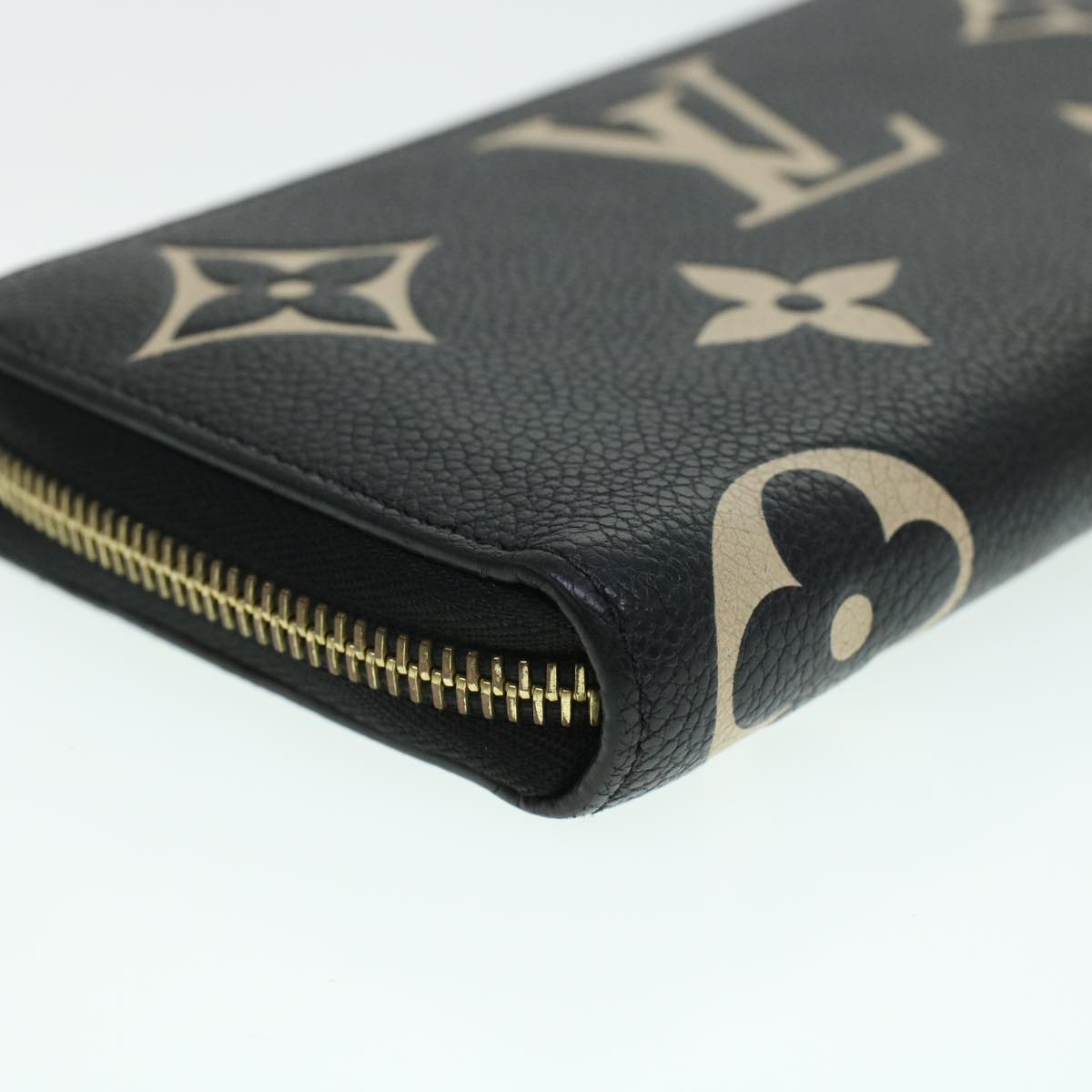 LOUIS VUITTON Monogram Empreinte Zippy Wallet Black Beige M80481 LV 45062
