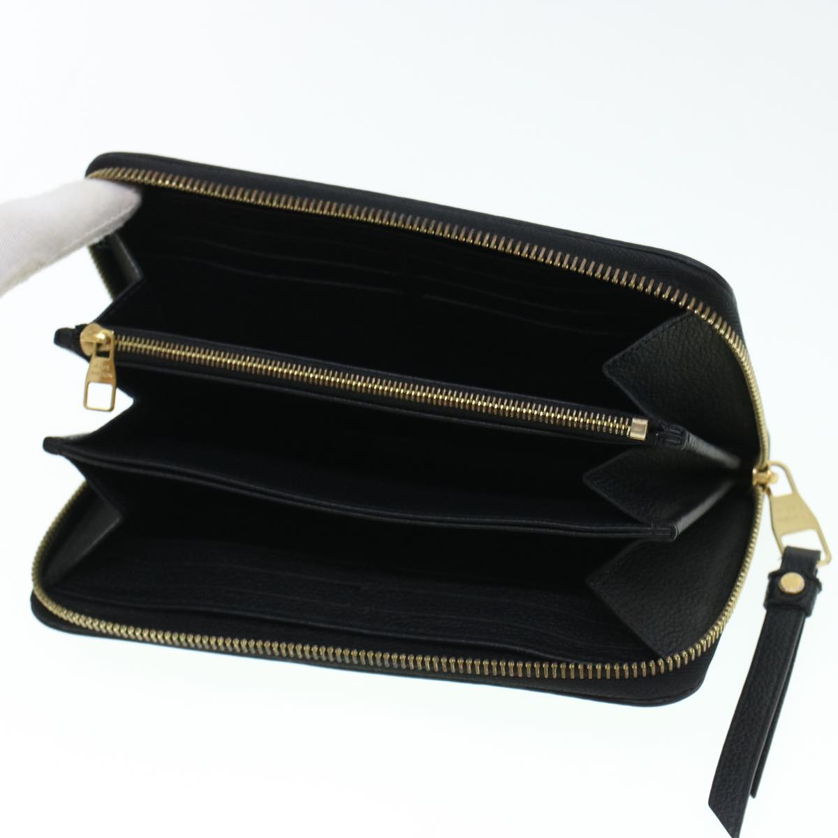 LOUIS VUITTON Monogram Empreinte Zippy Wallet Black Beige M80481 LV 45062