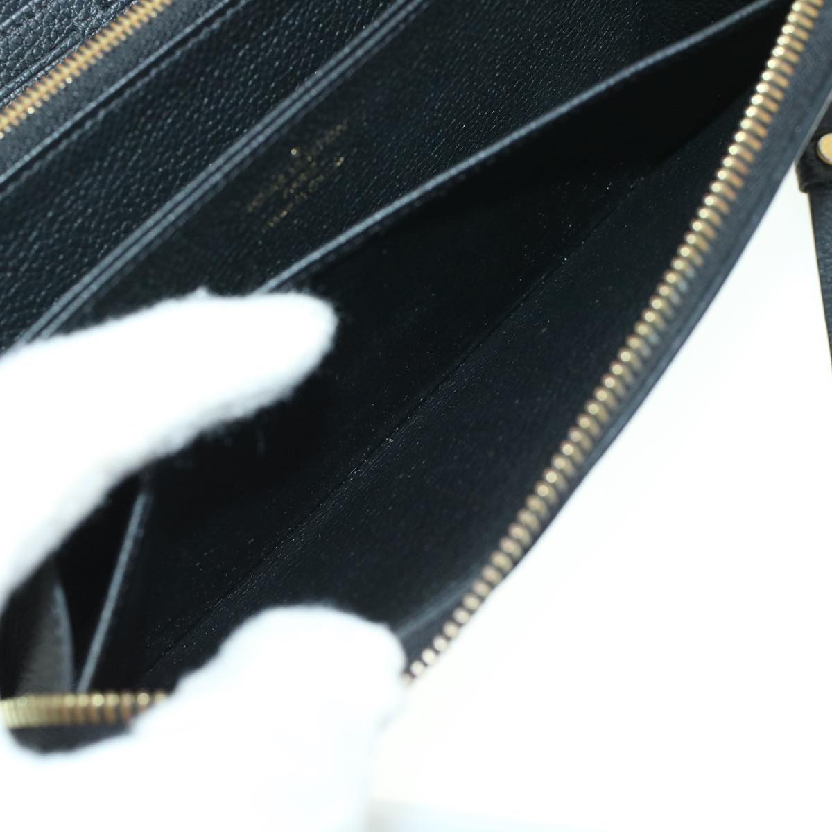 LOUIS VUITTON Monogram Empreinte Zippy Wallet Black Beige M80481 LV 45062