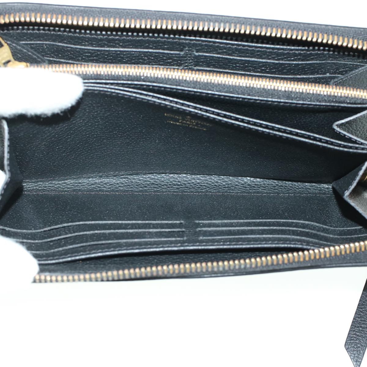 LOUIS VUITTON Monogram Empreinte Zippy Wallet Black Beige M80481 LV 45062