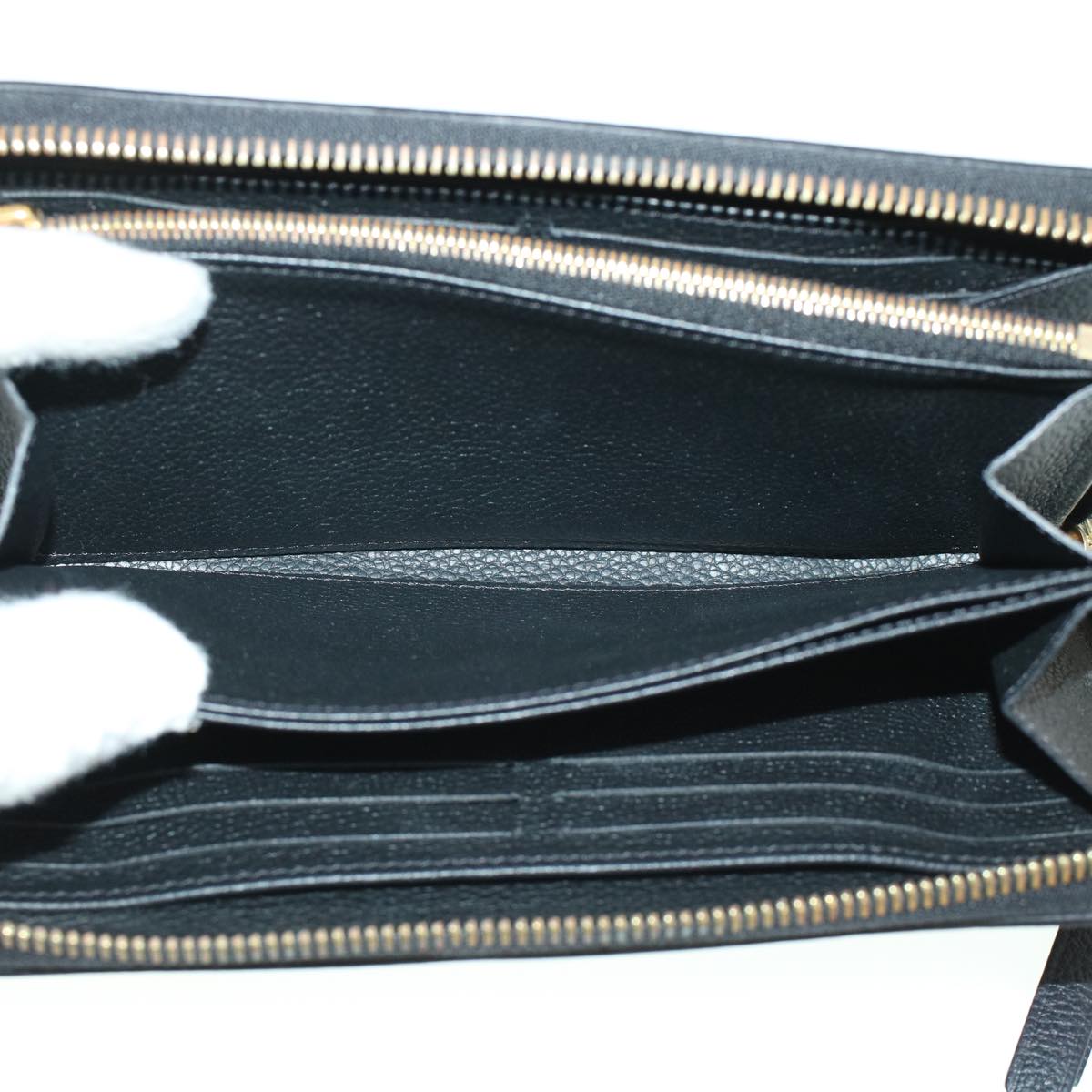 LOUIS VUITTON Monogram Empreinte Zippy Wallet Black Beige M80481 LV 45062