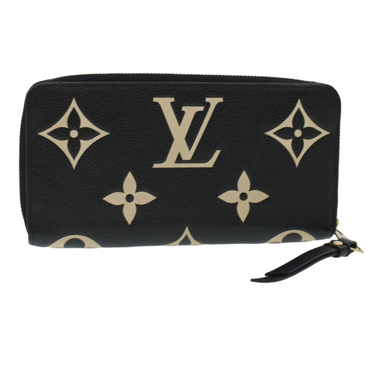 LOUIS VUITTON Monogram Empreinte Zippy Wallet Black Beige M80481 LV 45062