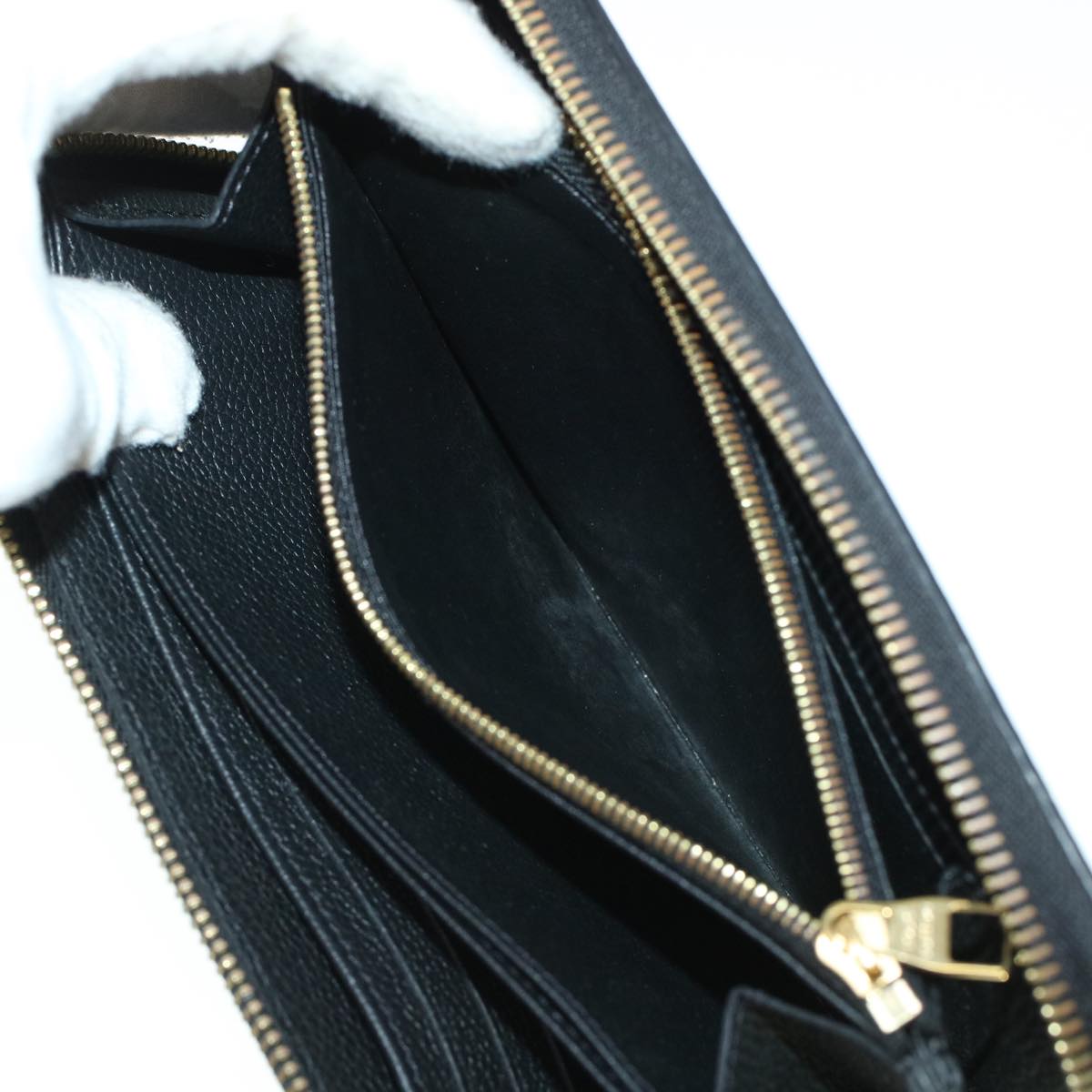 LOUIS VUITTON Monogram Empreinte Zippy Wallet Black Beige M80481 LV 45062