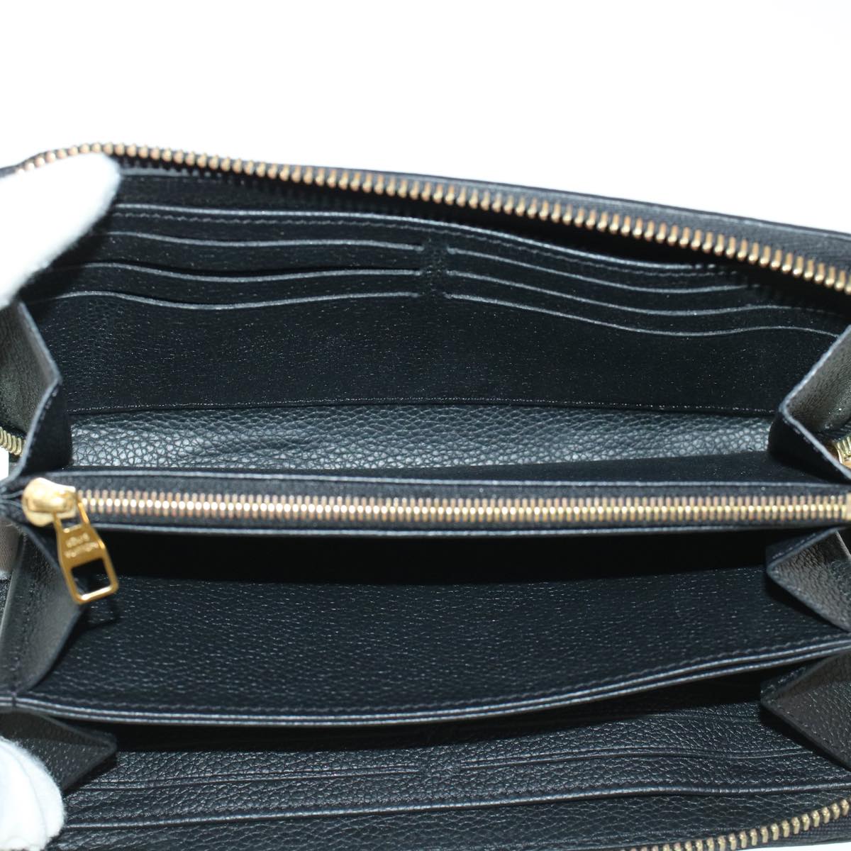 LOUIS VUITTON Monogram Empreinte Zippy Wallet Black Beige M80481 LV 45062