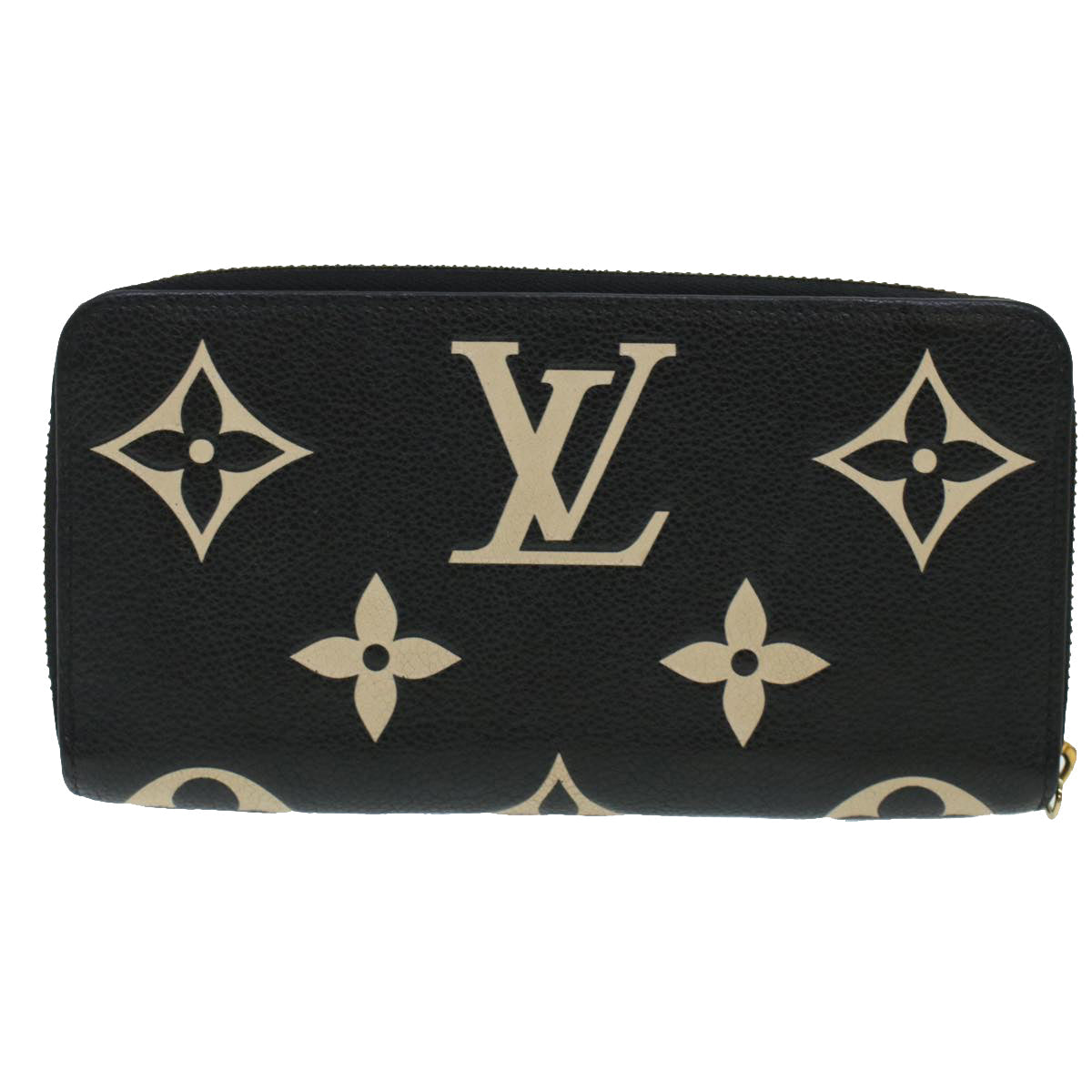 LOUIS VUITTON Monogram Empreinte Zippy Wallet Black Beige M80481 LV 45062