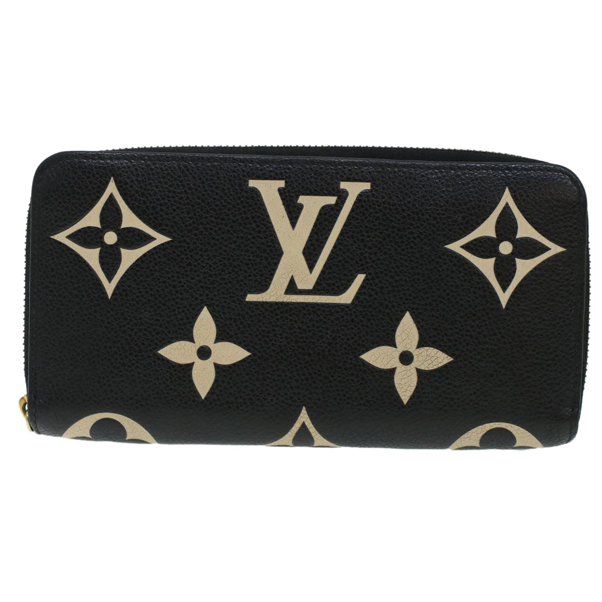 LOUIS VUITTON Monogram Empreinte Zippy Wallet Black Beige M80481 LV 45062