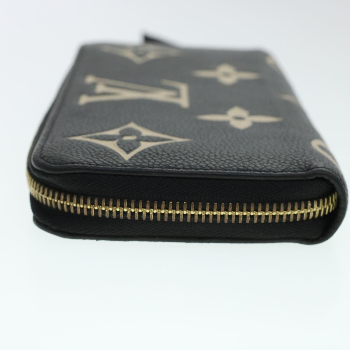 LOUIS VUITTON Monogram Empreinte Zippy Wallet Black Beige M80481 LV 45062