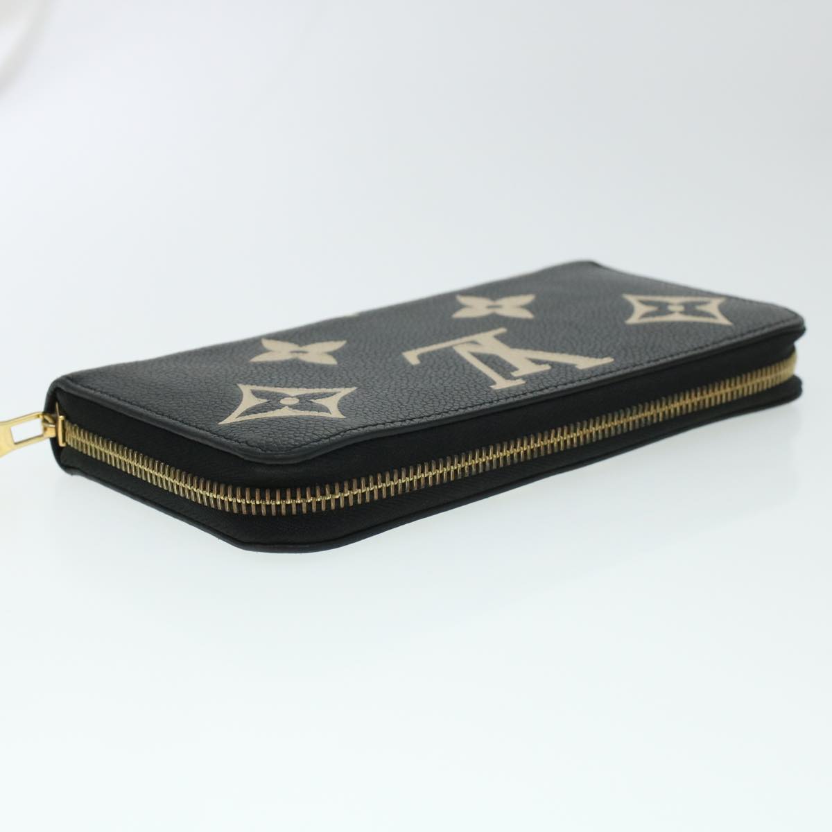 LOUIS VUITTON Monogram Empreinte Zippy Wallet Black Beige M80481 LV 45062