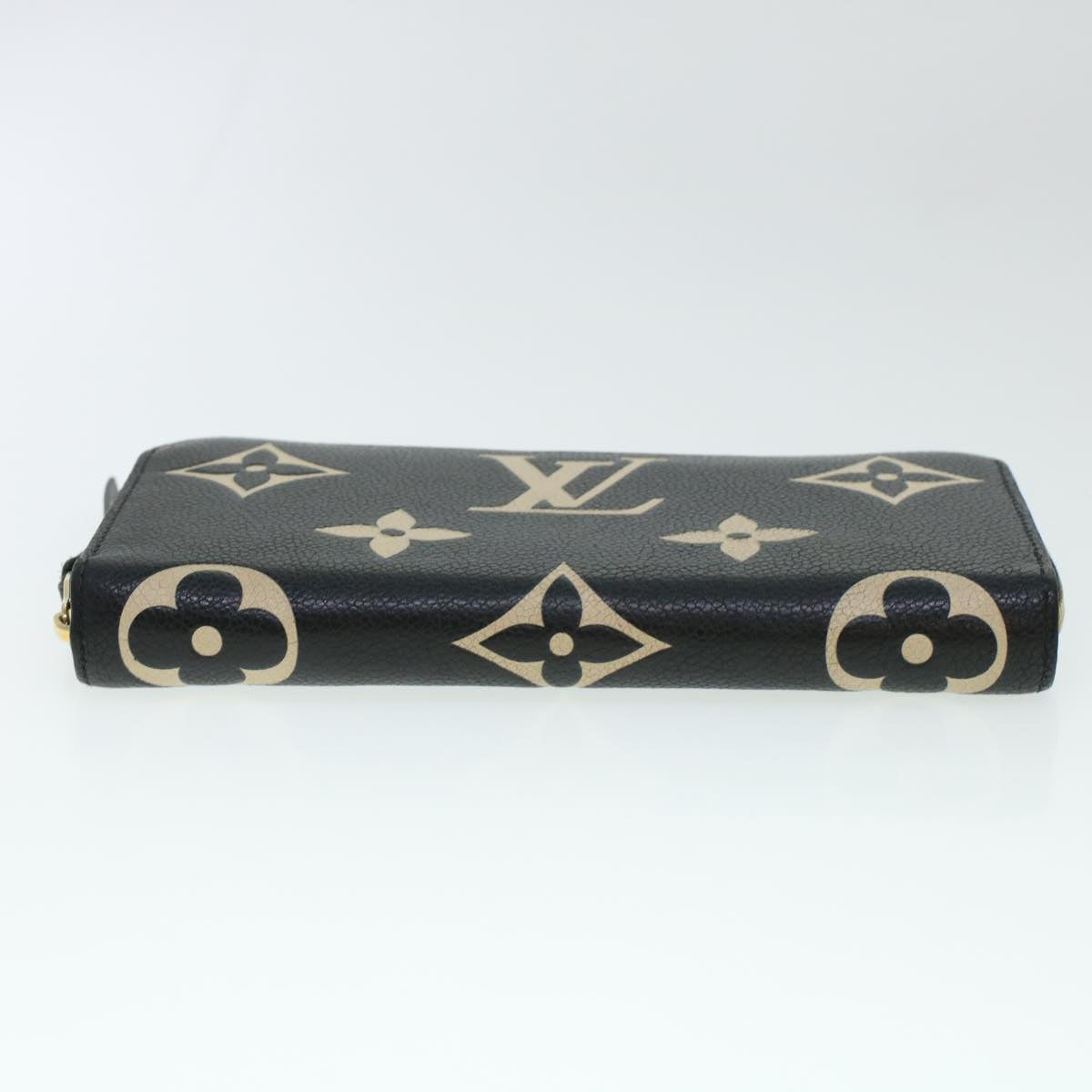 LOUIS VUITTON Monogram Empreinte Zippy Wallet Black Beige M80481 LV 45062