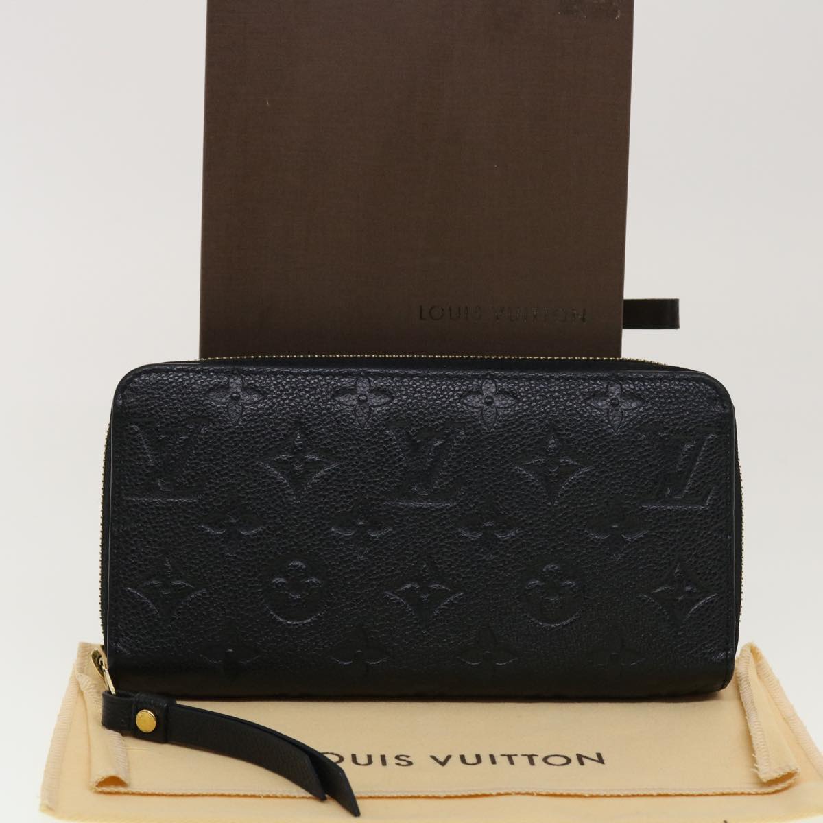 LOUIS VUITTON Monogram Empreinte Zippy Wallet Black M60571 LV 45067