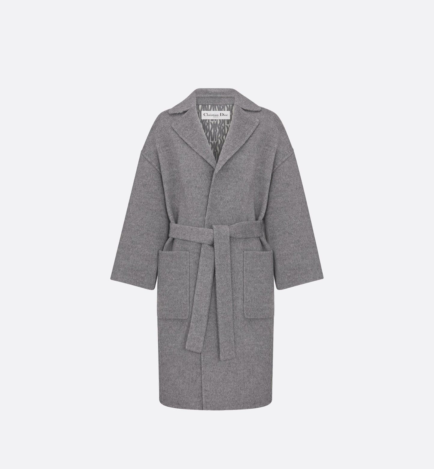 Coat With Belt Gray Double Sided Virgin Wool And Silk With Miss Luxury Dior Allover Interior