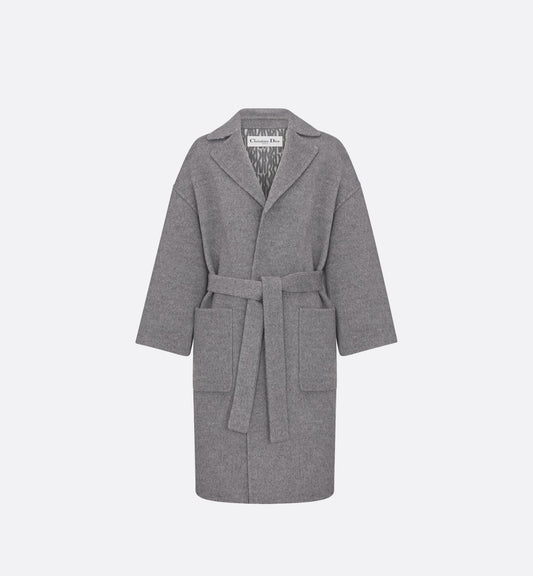 Coat With Belt Gray Double Sided Virgin Wool And Silk With Miss Luxury Dior Allover Interior