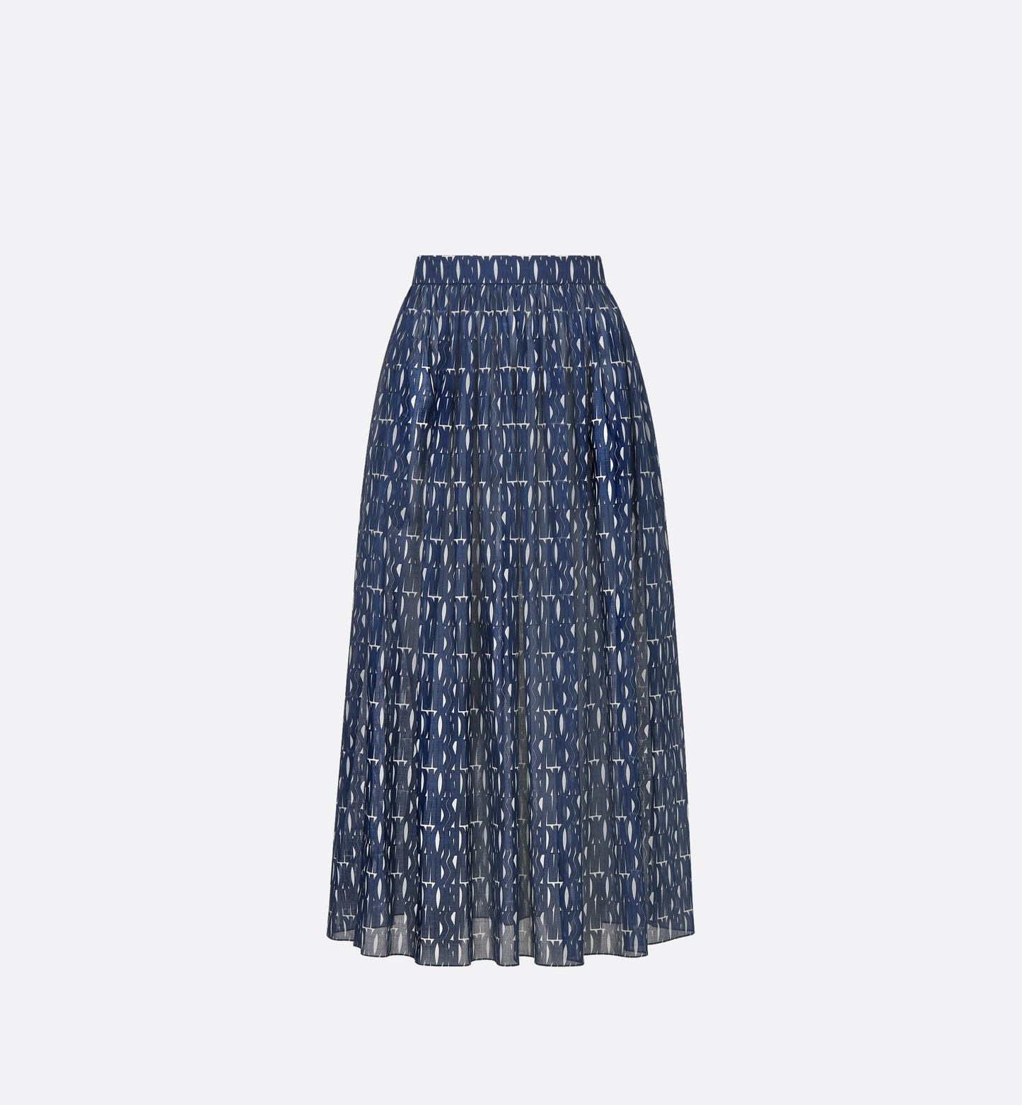 Pleated Mid Length Skirt White Cotton Muslin With Navy Blue Miss Luxury Dior Allover Motif
