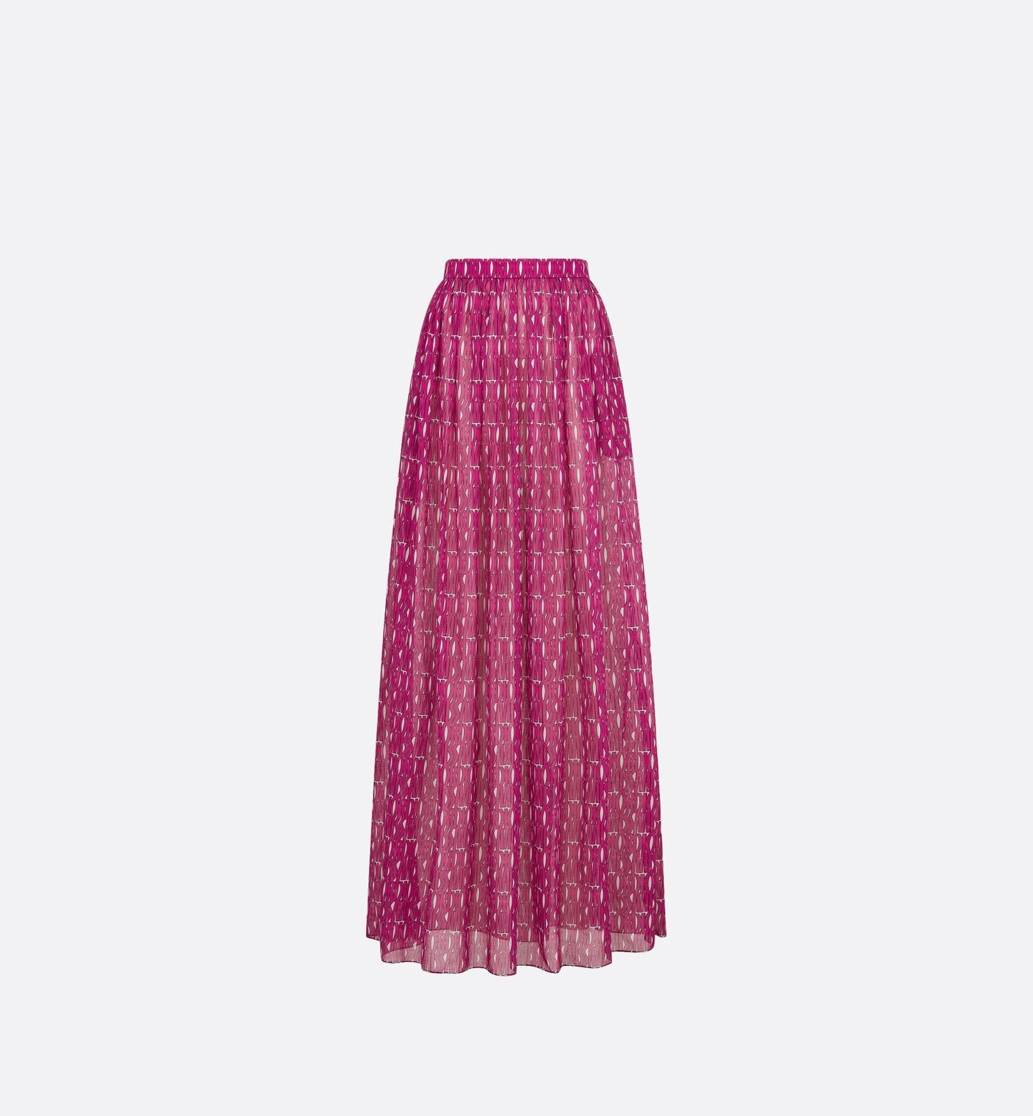 Long Pleated Skirt White Cotton Muslin With Fuchsia Miss Luxury Dior Allover Motif