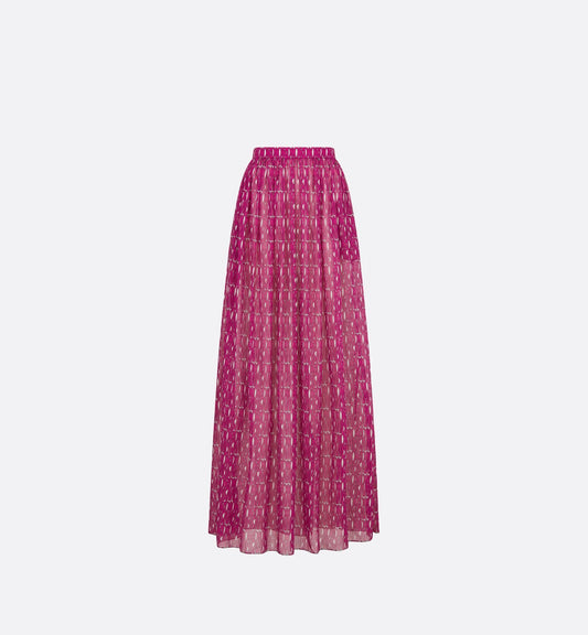Long Pleated Skirt White Cotton Muslin With Fuchsia Miss Luxury Dior Allover Motif